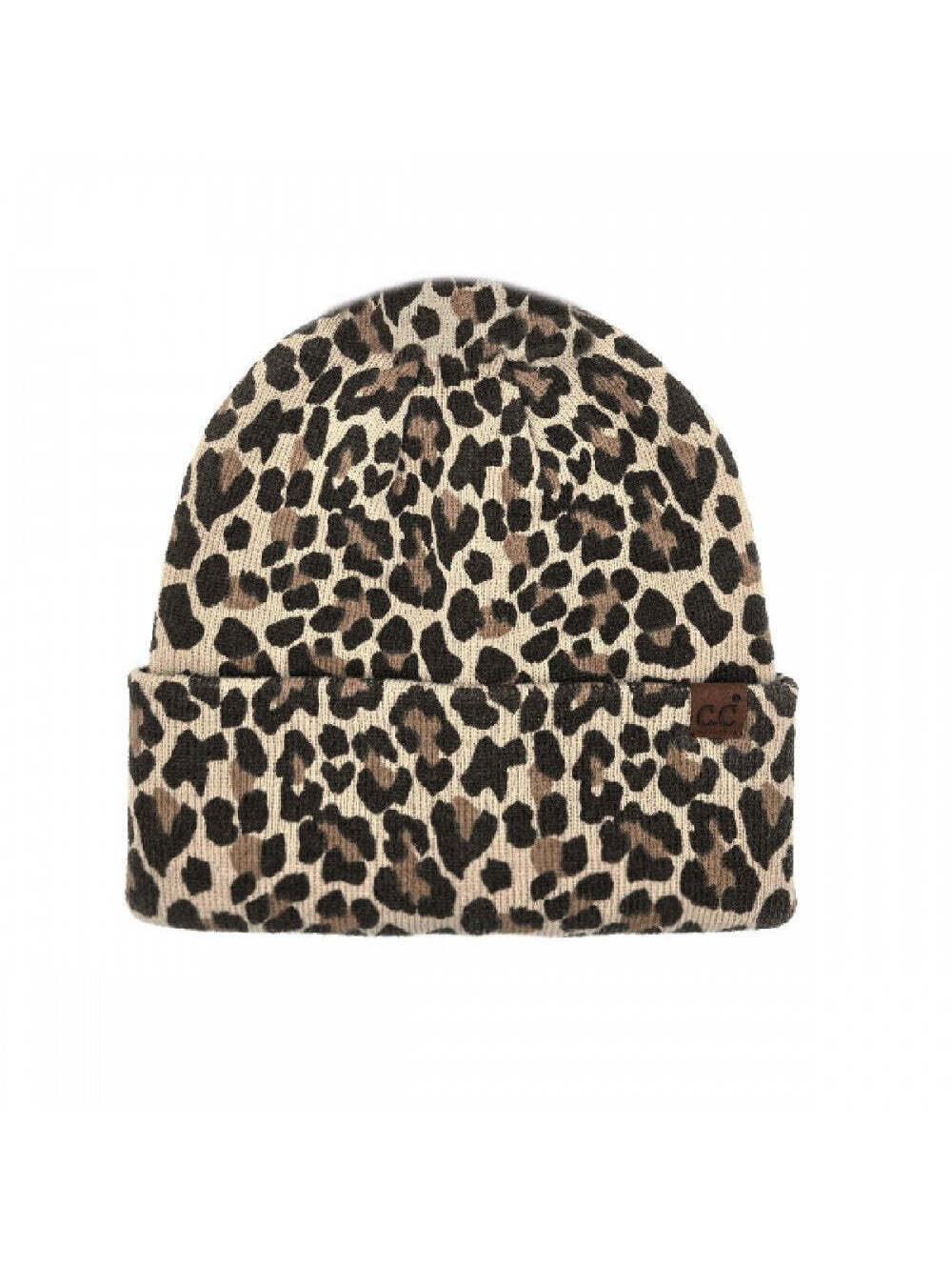 C.C Leopard Print Cuffed Knit Beanie Winter Hat